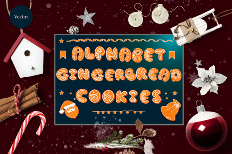 Vector set of gingerbread alphabets. Christmas symbols - Bell