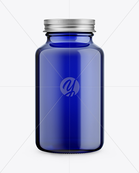 Blue Glass Pills Bottle Mockup - Front View