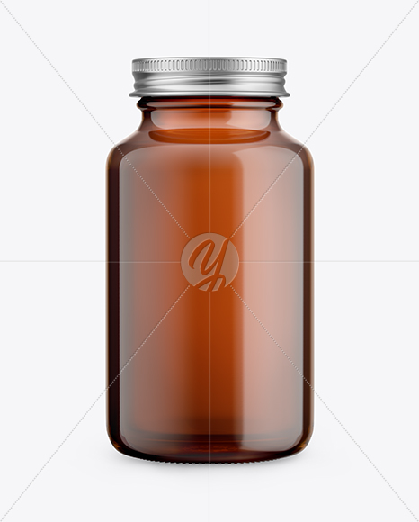 Amber Glass Pills Bottle Mockup - Front View