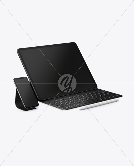 Ipad Pro with Pencil, Keyboard &amp; Iphone Mockup