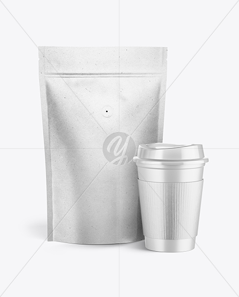 Kraft Pouch w/ Coffee Cup Mockup