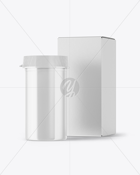 Glossy Pills Bottle with Box Mockup