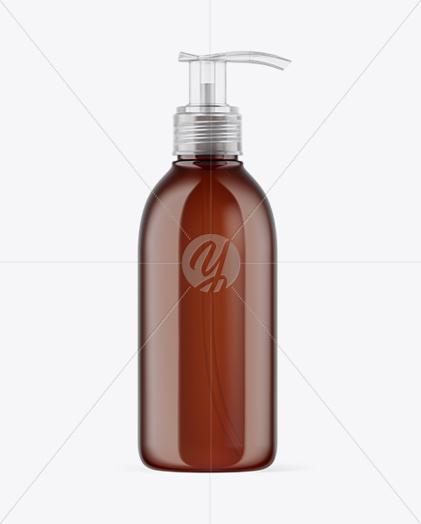 Amber Cosmetic Bottle with Pump Mockup