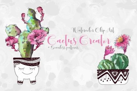 Watercolor Cactus Creator + Pattern - Tropical plants