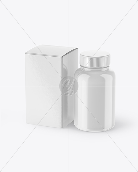 Glossy Pills Bottle with Box Mockup