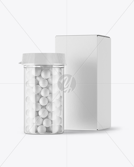 Clear Pills Bottle with Box Mockup