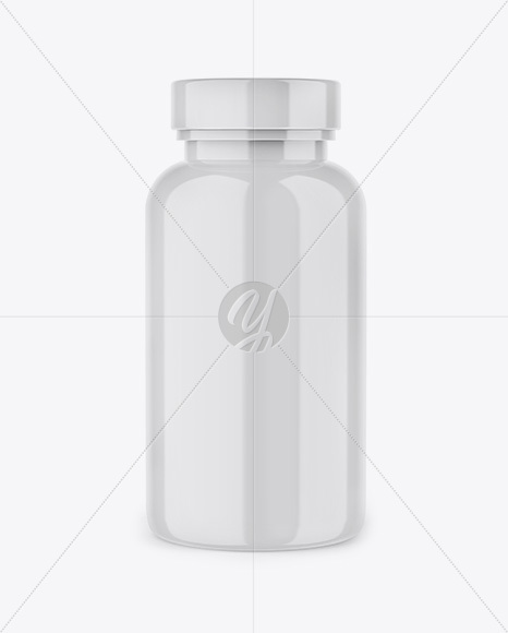 Glossy Plastic Pills Bottle Mockup - Front View