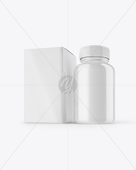 Glossy Pills Bottle with Box Mockup