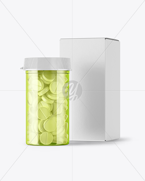 Clear Pills Bottle with Box Mockup