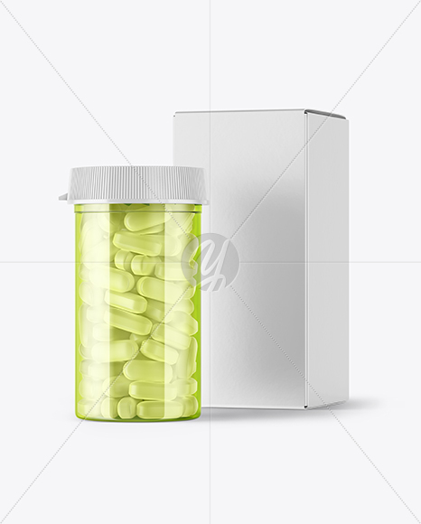 Clear Pills Bottle with Box Mockup