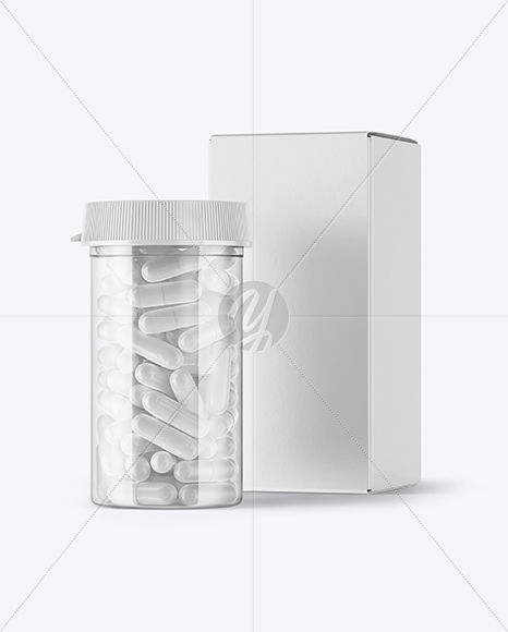 Clear Pills Bottle with Box Mockup