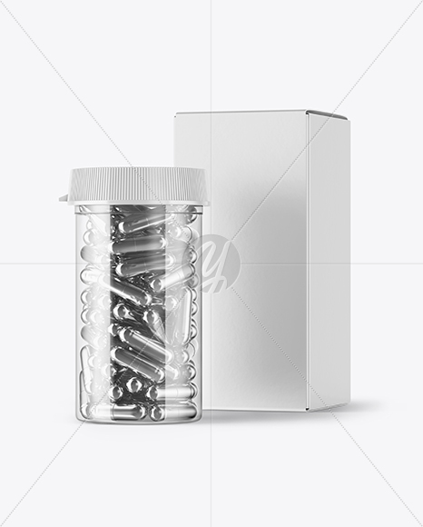 Clear Pills Bottle with Box Mockup