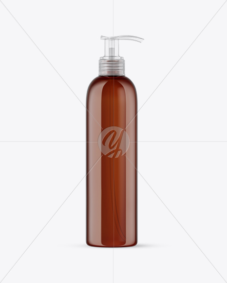 Amber Cosmetic Bottle with Pump Mockup