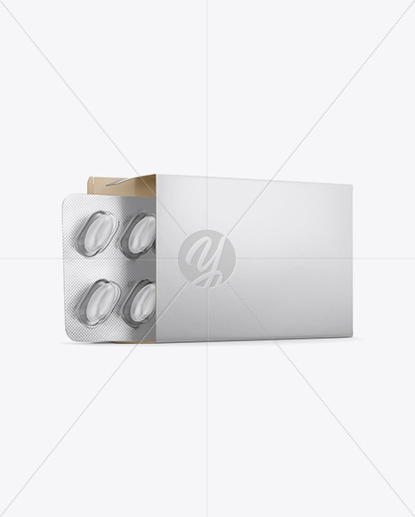 Opened Paper Box & Pills Blister Mockup - Half Side View