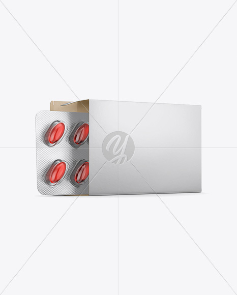 Opened Paper Box &amp; Pills Blister Mockup - Half Side View