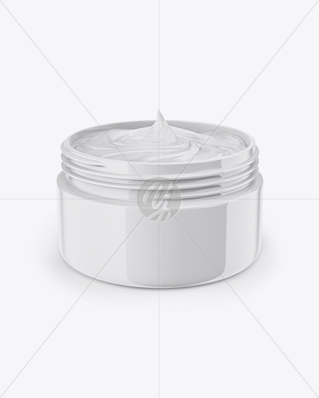 Opened Glossy Jar With Cream Mockup