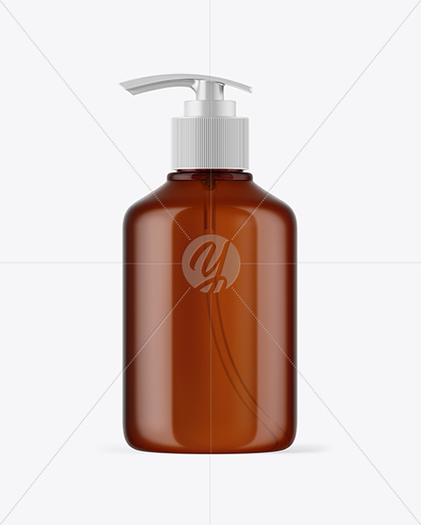 Amber Cosmetic Bottle with Pump Mockup