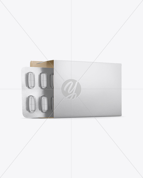 Opened Paper Box &amp; Tablets Blister Mockup - Half Side View