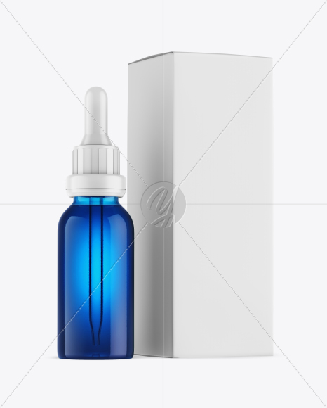 Blue Glass Dropper Bottle w/ Box Mockup