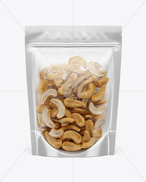 Glossy Transparent Stand-Up Pouch W/ Cashew Nuts Mockup