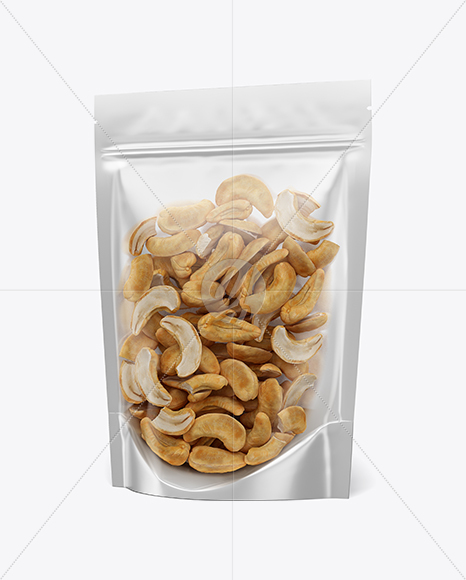 Glossy Transparent Stand-Up Pouch W/ Cashew Nuts Mockup