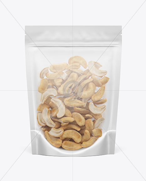 Matte Transparent Stand-Up Pouch W/ Cashew Nuts Mockup