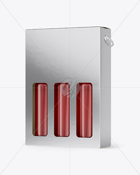 Metallic Rose Wine Bottles Box Mockup - Half Side View