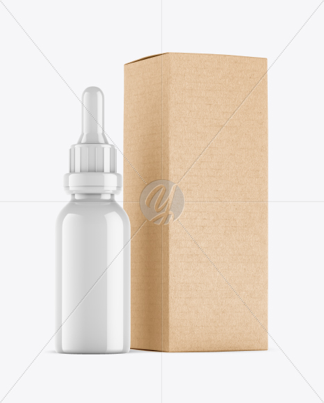 Glossy Dropper Bottle w/ Kraft Box Mockup