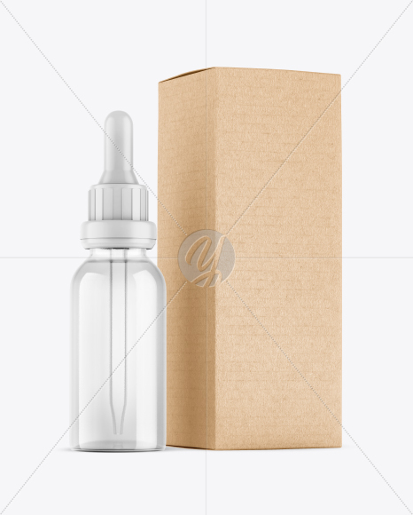 Clear Glass Dropper Bottle w/ Kraft Box Mockup