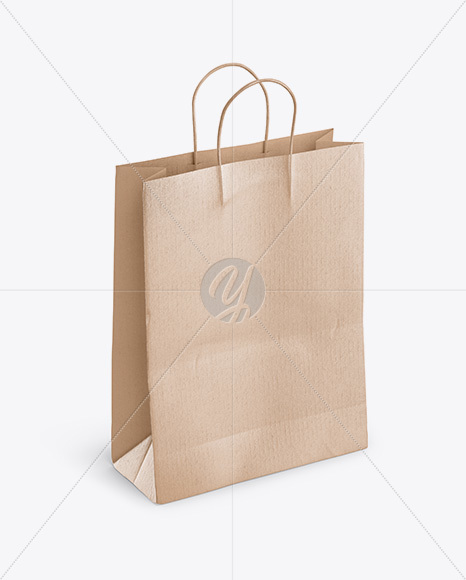 Kraft Glossy Shopping Bag with Rope Handle Mockup - Halfside View (High-Angle Shot)