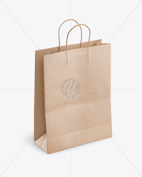 Kraft Matte Shopping Bag with Rope Handle Mockup - Halfside View (High-Angle Shot)