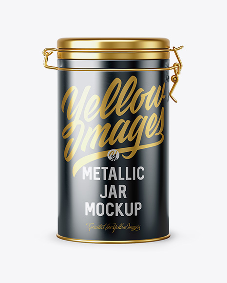 Matte Metallic Jar With Locking Lid Mockup