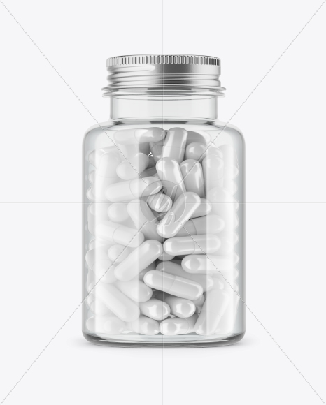 Clear Glass Pills Bottle Mockup