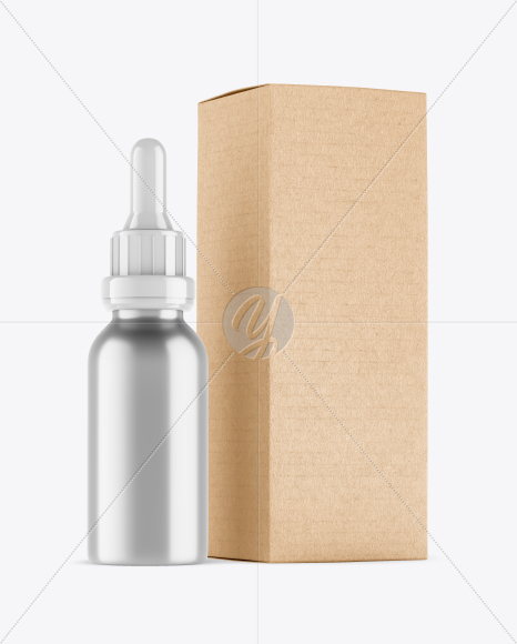 Metallic Dropper Bottle w/ Kraft Box Mockup