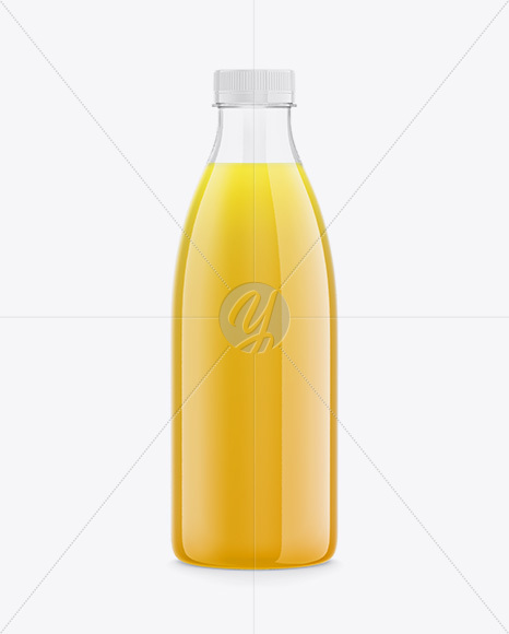 Clear Plastic Bottle with Orange Juice Mockup