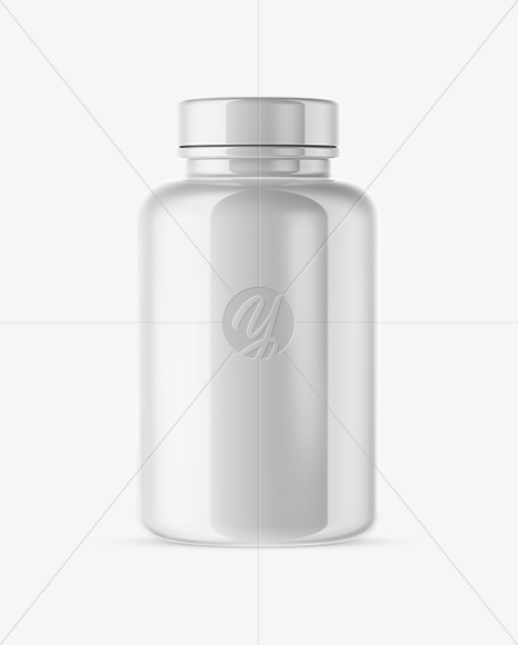 Glossy Pills Bottle with Shrink Sleeve Mockup