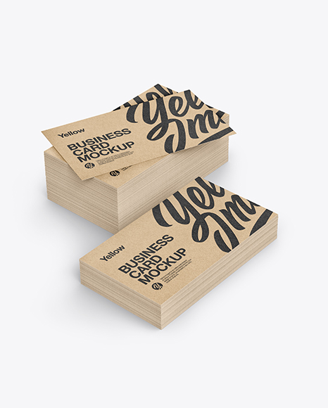 Stack of Kraft Business Cards Mockup