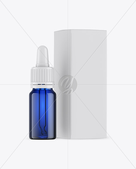 Blue Glass Dropper Bottle w/ Box Mockup