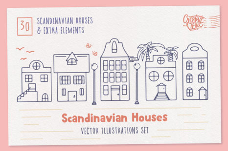 Scandinavian Houses Vector Images - Hand drawn illustration