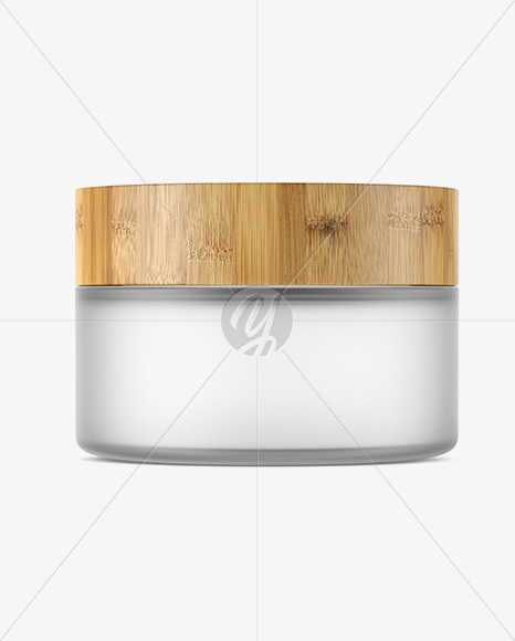 Frosted Glass Jar W/ Bamboo Lid Mockup