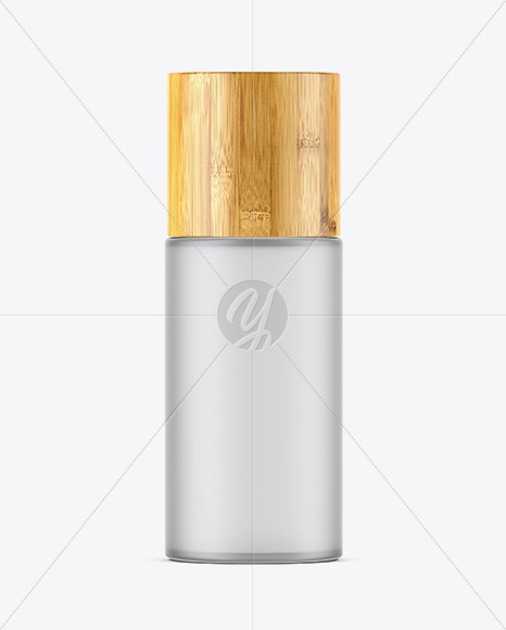 Frosted Glass Bottle W/ Bamboo Cap Mockup