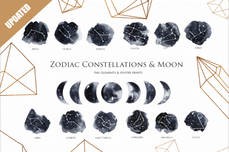 Zodiac Constellations & Moon clipart - Stars