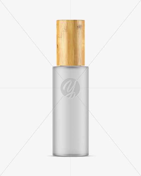 Frosted Glass Bottle W/ Bamboo Cap Mockup