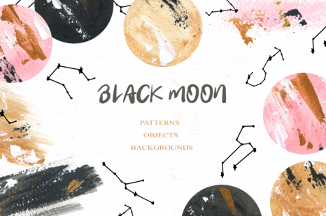 Black Moon clipart, watercolor stylish planet - Stars