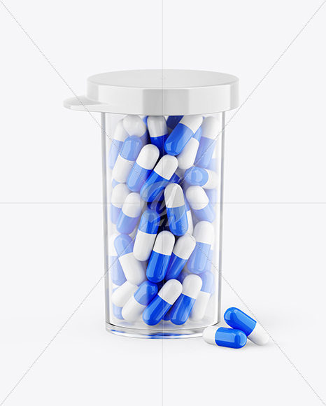 Clear Bottle With Pills Mockup