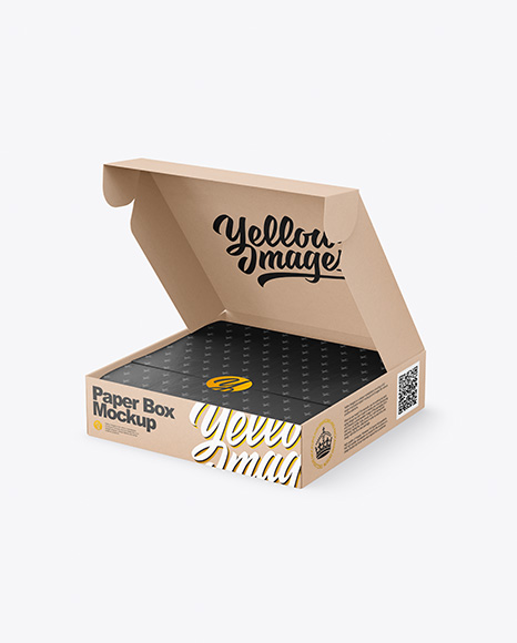 Opened Kraft Box Mockup - Kraft+Paper+Box+with+Label+PSD+Mockup+Front+View+High+...