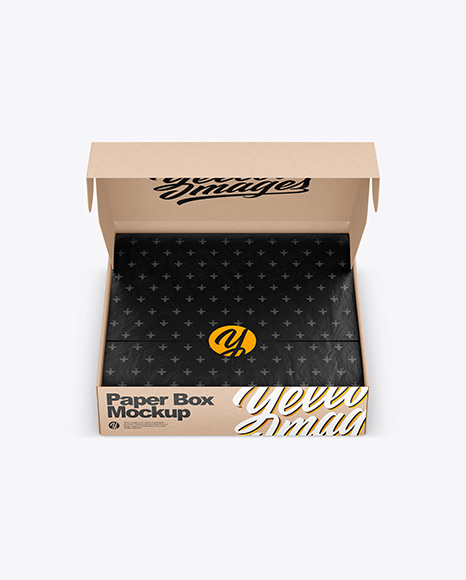 Opened Kraft Box Mockup - Opened+Kraft+Paper+Mailing+Box+Mockup+In+Box+Mockups+On+Yellow