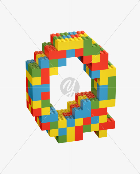 Letter Q from Lego Random Color Font on Yellow Images Creative Fonts - S26658