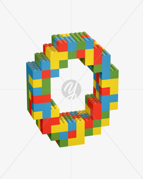 Letter O from Lego Random Color Font on Yellow Images Creative Fonts - S26656