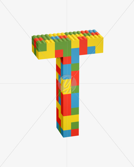 Letter T from Lego Random Color Font on Yellow Images Creative Fonts - S26661